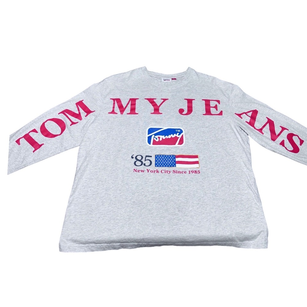 Tommy Jeans Long Sleeve‎ Shirt Cotton Gray Small Retro 85 Streetwear Graphic